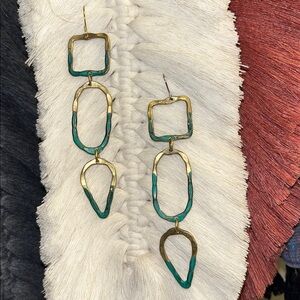 Gold and Teal Geometric Earrings
